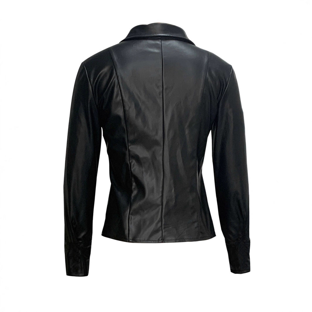 Womens PU Outerwear Jacket With External Pockets